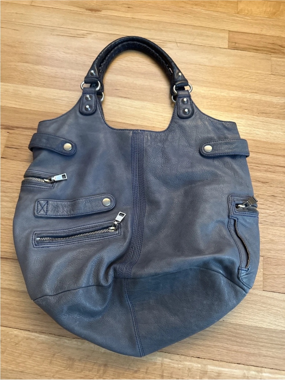 Anthropologie Liebeskind Women's Handbag Blue Pebble Leather  Satchel Bag